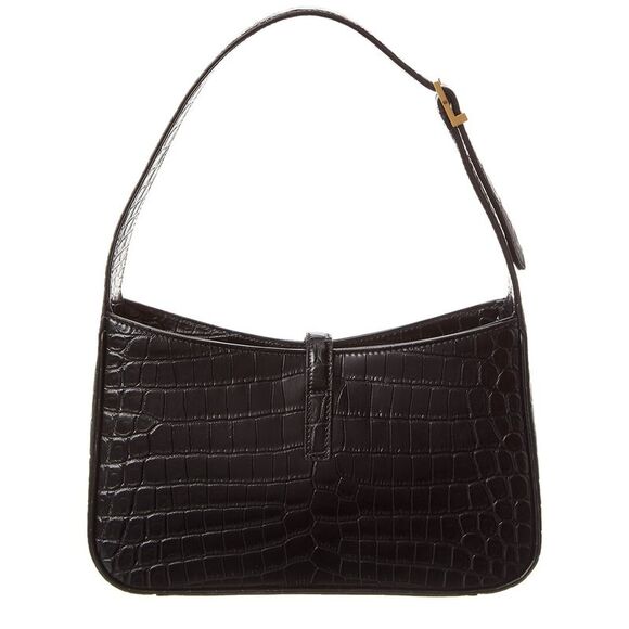 Saint Laurent Le 5 A 7 Croc-Embossed Leather Hobo Bag, Black - Picture 2 of 5